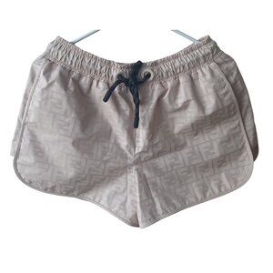 Fendi Womens Beige Monogram Nylon Drawstring Shorts With Elastic Waistband